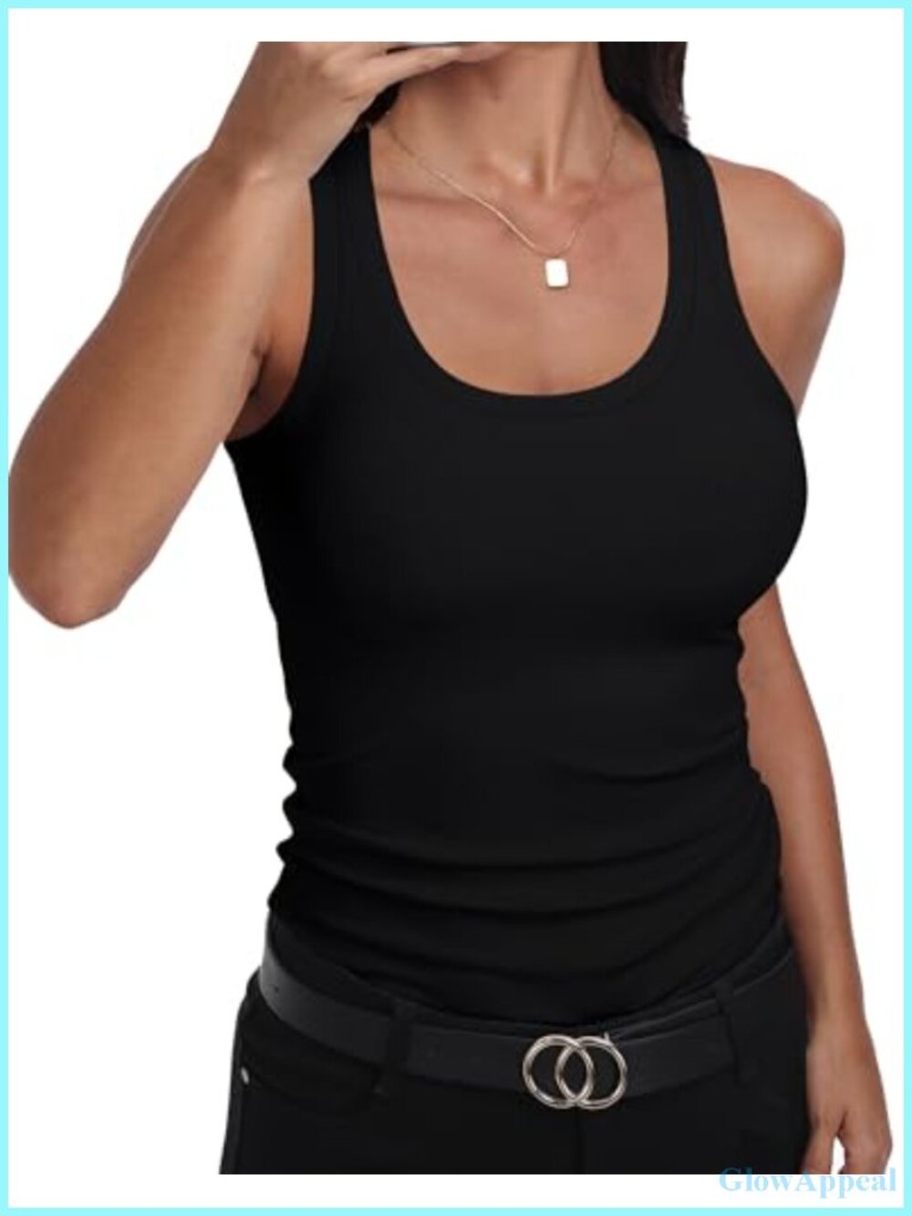 Scoop Neck Sleeveless Racerback Ribbed Knit Fitted Tank Top